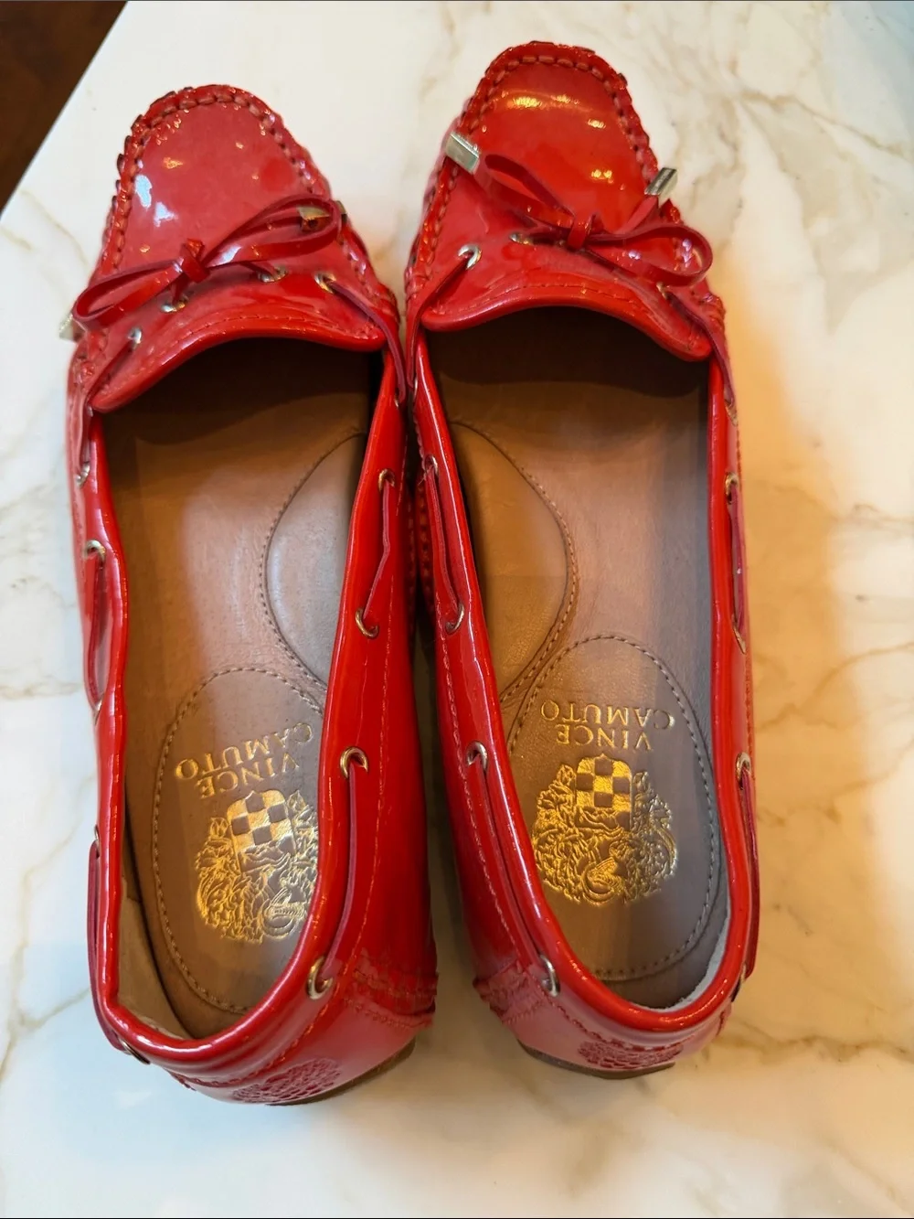 Vince Camuto Bright Red Patent Leather Driving Moccasins